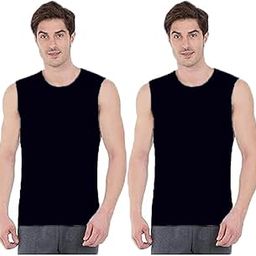 Fox World Close Round Neck Broad Shoulder Multipurpose Sleeveless Vest for Men Black Pack of 2-image-38