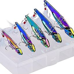 Proberos® 5pcs Fishing Lures Dual Hook Fishing Lures Sinking Lure Bait, 5 Sizes Color Silver Spoons Fishing Lures&3D Lifelike Eyes, 5g/7g/12g/15g/20g with Storage Box, Fishing Tools Accessories-18