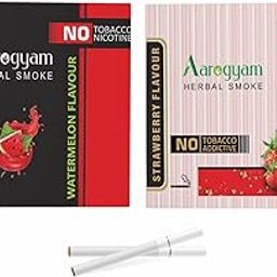 Aarogyam Herbals Pack of 2 Flavours 100% Tobacco & Nicotine Free Cigarette for Relieve Stress & Mood Enhance Product (STRAWBERRY - WATERMELON) - 10 Sticks x 2 Packets-image-92