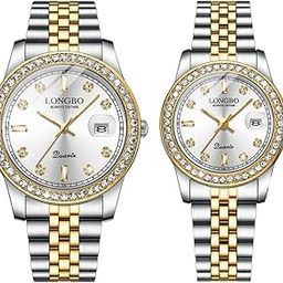 Harmony Analogue Couple Watch Set - Elegant Dual Tone Band Rhinestone Studded Case, Stainless Steel Band | Marriage Gift Set for Men and Women-16