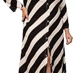 deebaco Diagonal Striped Rayon Plus Size Shirt Dress for Women's|Collared Neck 3/4 Straight Sleeves|Regular Fit Ankle Length Summer Western Party Casual Wear Dress for Ladies (Multicolor)-picture-7