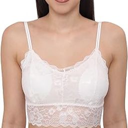 Women's Lightly Padded Lace Bra Solid Floral Camisole with Light Padding Seamless Breathable Stretchable Spaghetti Straps Bralette Bras Removable Pads - Free Size-image-8