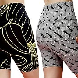 Womens High-Waisted Printed Shorts with Phone Pocket, Print Pattern, Polyester Blend, Cycling, Gym wear, Yoga, Sportswear Activewear, Pack of 2-image-5