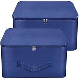 CUTBAZZ 2 Pack Nylon Wardrobe Bag Underbed Moisture Proof Cloth Storage Organizer, Storage box for Clothes Saree Bags with Zippered Closure & Handle (Blue, 38x35.5x25.4 cm)-26
