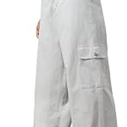 Cotton Linen Pants: Classic Grey Women and Girls Buttoned Solid Cotton Linen Blend Straight Fit Casual Cargo Pants-image-86