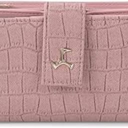 Women Pink Faux Leather Croc-Textured Magnet Closure Casual Wallet(95-164)-image-66