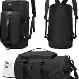 Gym Bag Duffle Bag for Men and Women with Shoes Compartment - 3 in 1 Sports Duffle Bag Travel Backpack Weekender Overnight Bag with Wet Pocket, Unisex, Black, 27×16×45CM-image-66