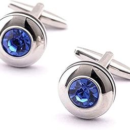 Silver Plated Circular Blue Crystal Cufflinks for Men Boys Wedding Corporate Business Gift-image-10