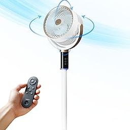 Xech Floor Fan Air Circulator 3D Standing & Noiseless Fan with Swing Oscillation 45W Energy Efficient Motor Remote Powerful Air Throw (Gusto) (White)-image-8