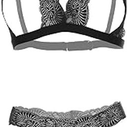 Women's Lace Front Open Bra and Panty Lingerie Set-image-68