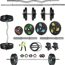 Leeway Rubber Weight Plate 70 Kg Home Gym Set with 3Ft Curl (28mm), 5Ft Straight (28mm), Dumbbell Rods, Weight Plates Combo (70kg Set (2.5X4+5X4+10X4) Home Gym Combo, Gym kit, Jim ka Saman)-image-12