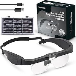 YOCTOSUN Magnifying Glasses with Light, Rechargeable Head Magnifier Glasses with 3 LED Lights and Detachable Lenses 1.5X, 2.5X, 3.5X, 5X, Magnifying Headset for Close Work Hobby Jewelry Crafts-image-54