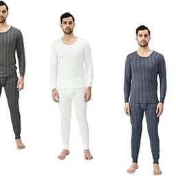 IndiWeaves Men Thermal Set for Winter Top and Pyjama Set Warm for Winters (Set 3 Grey::White::Blue-image-58