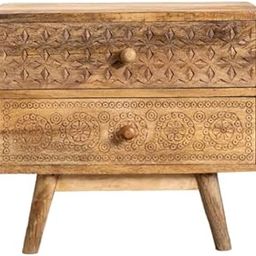Furniture From Factory Acacia Wood Handcarved Side Table with 2 Drawer | Handcarved Nightstand with Acacia Wood-picture-11