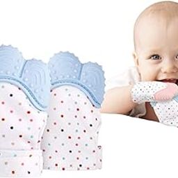 Koochie-Koo Cute Printed Easy Infant Teething Mittens Food Grade Silicone Self Soothing Teether Gloves Toy For New Born Babies, Pain Relief Munching Mitts For Baby Boys & Girls (Pair Of 1,Blue)-picture-22