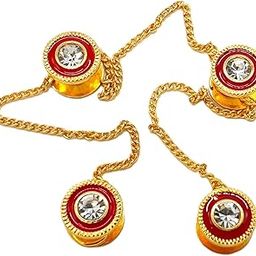 Maskey Round Gold Plated Red Meena Border Occasional Fashion Trending Kurta Metal Unisex Brass Metal Buttons-21