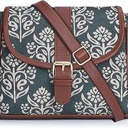 Madeline Printed Handicraft Fabric Handbag for Women Crossbody Sling Bag Office Bag Ladies Shoulder Bag with Snap Flap Closure & Shoulder Belt for Women College Girls-36