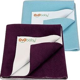 OYO BABY Waterproof Baby Bed Protector Dry Sheets for New Born Babies | Reusable Mats | Cot & Bassinet Gift Pack (Plum + Sea Blue),Small (70cm x 50cm), Polycotton-picture-18