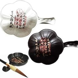 Woonsoon 2 Pcs Multifunctional Inkwell Dish Porcelain Handmade Ink Well Inkstone with Brush Holder for Chinese Japanese Calligraphy Painting Practice-image-37