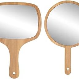 Victor Enterprises Wooden Handheld Beauty Makeup Mirror Set of 2 - Round Shape 10.75 inch & Rectangle Shape 12 Inch - Salon Mirror, Dressing Table Mirror, Shaving Mirror, Travel Mirror-16