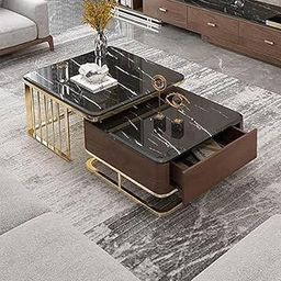 Seyroak Modern 20"x20" Nesting Coffee Table – Square Engineered Wood Top, Iron Frame & Handmade Drawer – Multipurpose Center/Side/Tea Table (Multicolour)-image-54
