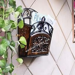 Wooden Decor Hub Wooden and Iron Wall Mount Magazine Rack/Holder - Space-Saving Elegance Black-18