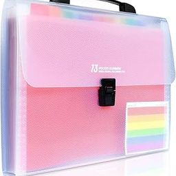 JUDEE Expanding Files Folder 13 Pockets A4 Rainbow Accordion File Organizer,Index Handle File High Capacity Expanding Document Folder for Business Office Study-12