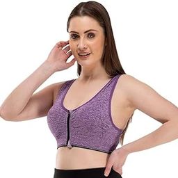 Women's Nylon & Cotton Lightly Padded Non-Wired Sport Bra (Grey,Size : 30 to 36) Everyday Sports Bra Front Zipper Padded Sports Bra for Gym, Yoga, Dancing, Workout or Aerobic-image-12