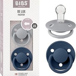 BIBS De Lux Silicone Baby Pacifier - Round & Soft Nipple, Gentle Shield Prevents Skin Irritation & Moisture Buildup, 100% Food Grade, BPA Free Soother, 0-3 Years, Pack of 2, Sky & Steel Blue-14