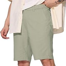 Solids: Light Green Men and Boys Button Knee Length Cotton Blend Chino Shorts-image-17