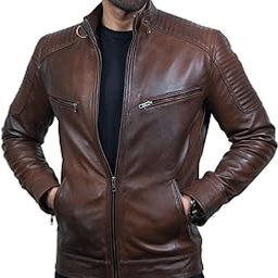 Men’s Brown Pure Leather Biker Jacket – Classic Slim Fit Moto Design-image-3