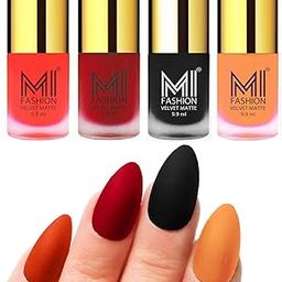 MI FASHION Velvet Matte Lacquer Nail Paint Sets Water Resistant 9.9ml Orange, Tomato Red, Black, Saffron Orange (Pack Of-4)-image-94