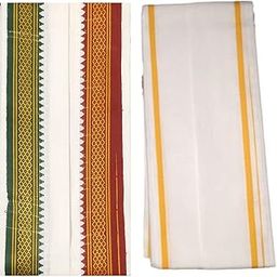 Pure Cotton Gamcha aka Cotton Gamosa, Ethnic and Traditional Safi, AngVastram, Soft Bengali Towel, Men's Stole; Full Length- 32"�68"; (Pack of 2) (White-White2)-image-42