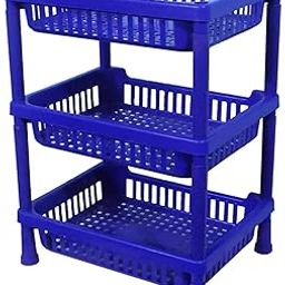 Suzec Multipurpose Plastic Trolley with Countertop Dish Rack for Kitchen Fruit Vegetable Storage Basket Modern Organizer-3 Layer Shelf Cart Kitchenware Food, Snacks, Bottles, Toys, Tiered Shelf-picture-11