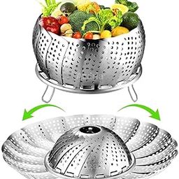 Azaria Vegetable Steamer Basket - Premium Stainless Steel Steamer for Kitchen | Momos Maker Steamer | Folding Expandable Steamer for Vegetables | Vegetable Steamer for Cooking-28