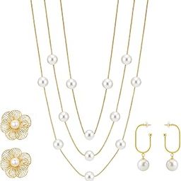 Elegant Gold-Plated Multi-Layer Pearl Chain with Designer Earrings Set for Women & Girls | Stylish Party & Festive Jewelry Combo-image-95