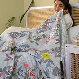 Fancy Walas Dohar Double Bed 100% Cotton Blankets for Summer | 90x100inch, 150 GSM Ac Comforter and Cooling Blankets for Summer | Grey Color | Classic Printed Design | Quilt | Ideal for Gifting-image-62