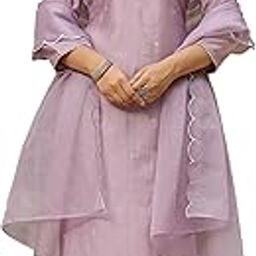Women's Lavender Silk Blend Embellished Kurta with Pant and Dupatta-image-73