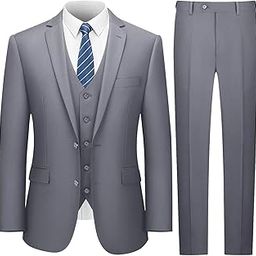 Suits for Men, 3 Piece Men's Suit Slim Fit, Solid Jacket Vest Pants with Tie, One Button Tuxedo Set-image-75