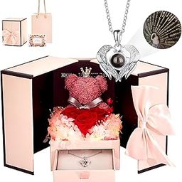 Preserved Red Rose Moss Bear Gifts with LED Light including 925 Sterling Silver Gem Necklace for Mom Wife Girlfriend,on Anniversary Valentines Day Mothers Day Christmas Birthday Gifts for Women-image-44