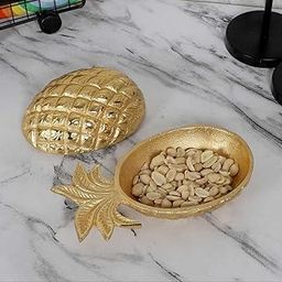 JAIN ART VILLA Pineapple-Shaped Dry Fruit Bowl, Gold Finish Brass Serving Platter, Decorative Snack Tray-image-8