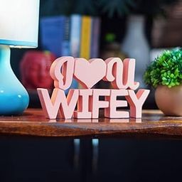 NUKKAD TALES I love you wifey Pink Showpiece Home Decor Items for Bedroom Living Room Decoration Items for Center Table Book Shelf Gift Items for Couples (20.3 x 11.4 x 5 cm)-image-27