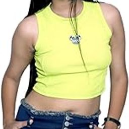 Tanvi Sharma Neon Yellow Sleeveless Crop Top with Small Logo, High Neck Design, Fitted Style-image-25