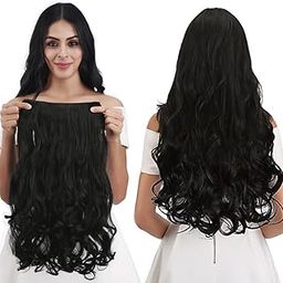 ECLATE ACCESSORIES 18" 1-Pack 3/4 Full Head Curly Wavy Clips in on Synthetic Hair Extensions HE008 Hairpieces for Women 5 Clips 4.0 (Natural Black, 18 Inch (pack of 1))-image-14