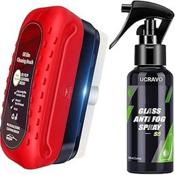 UCRAVO Oil Film Cleaning Brush & Car Glass Cleaner Anti-Fog Spray Anti-Mist, Oil Stain Remover for Car Windows, Mirrors & Glass Rain Mist Windshield Defogger & Stain Remover for Interior & Exterior-image-55