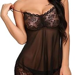 Babydoll with Panty Lingerie Set for Woman Thongs Above Knee Baby Doll Night Dress-image-1