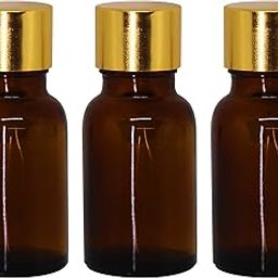 15 ML Amber Round Empty Glass Bottle + Gold Seal Cap + Safety Plug Refillable, Leak Proof For Essential Oils, Perfumes (Pack of 3)-12