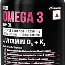 BON Omega 3 Fish Oil for Women 1250mg with Vitamin D3 & K2 | Easy to Swallow Smaller Softgels | 3X Triple Strength 560mg EPA, 400mg DHA | Supports Heart, Bones, Brain, Immunity, Skin & Hair | 90 Softgels-image-92