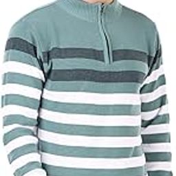 Men's Sweater Pullover with Halfzip Striped Designe Color Aqua Green and White-picture-9