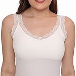 Women's Padded Seamless Lace Trim Relaxed Fit Camisole/Inner, Removable Pads-picture-53